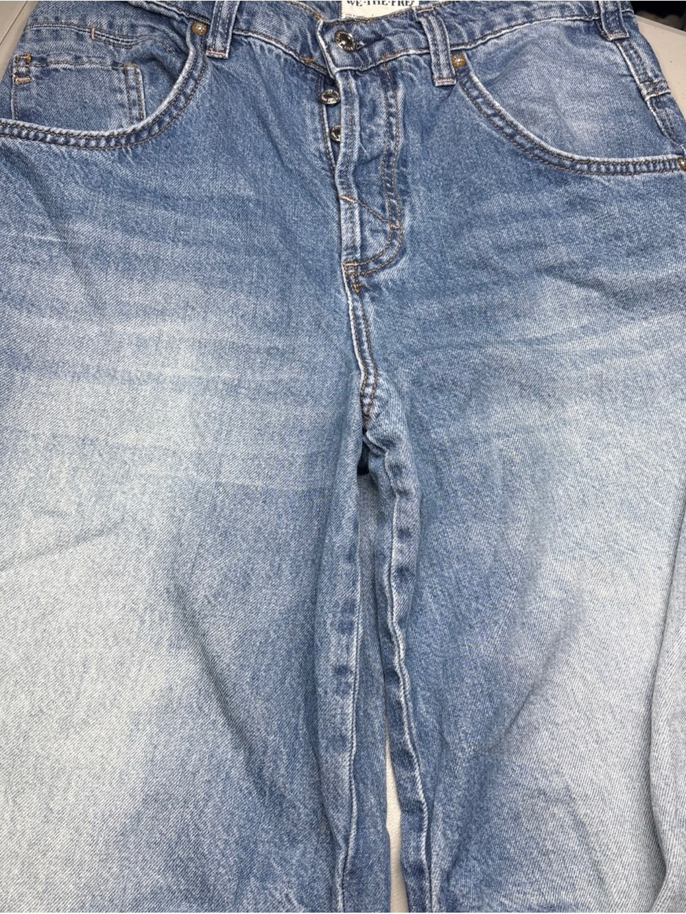 We The Free Twin Flame Mid Rise Cropped Wide Leg Jeans Size 26 Button Fly Baggy